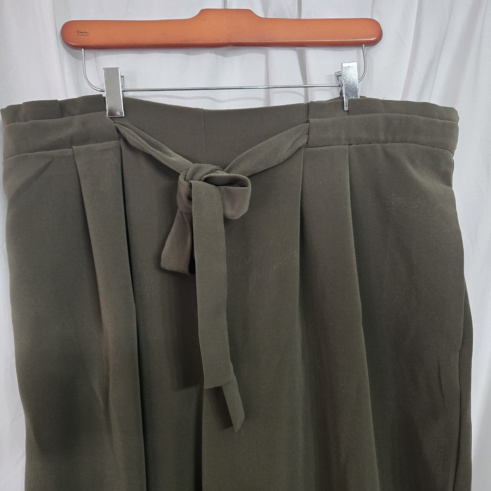 Dex Olive Green High-Waisted Pants with Tie Belt Cropped Wide Leg
